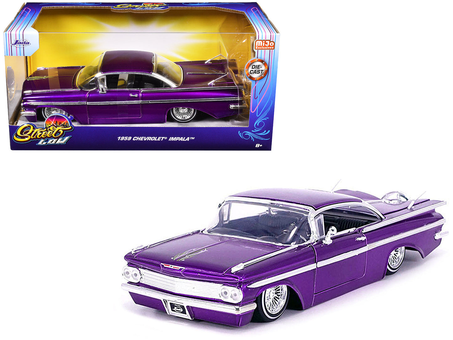 1959 Chevrolet Impala Lowrider Candy Purple with Wire Wheels "Street Low" Series 1/24 Diecast Model Car by Jada free shipping USA
