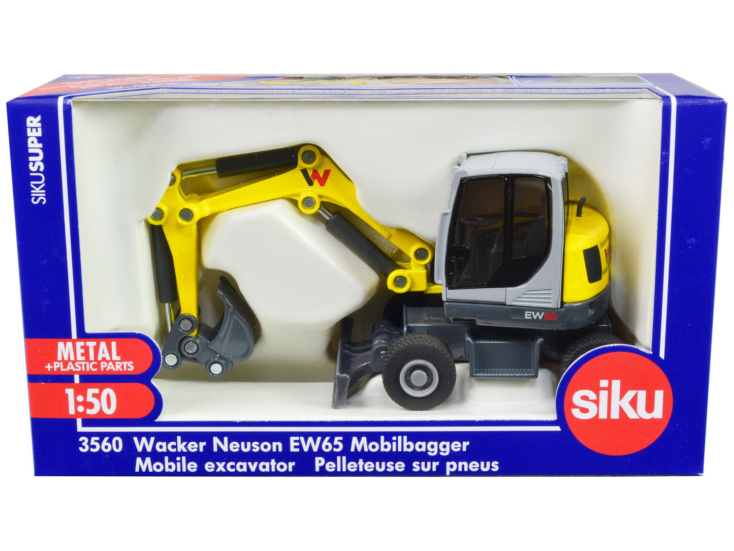 Wacker Neuson EW65 Mobile Excavator Yellow and Gray 1/50 Diecast Model by Siku free shipping USA
