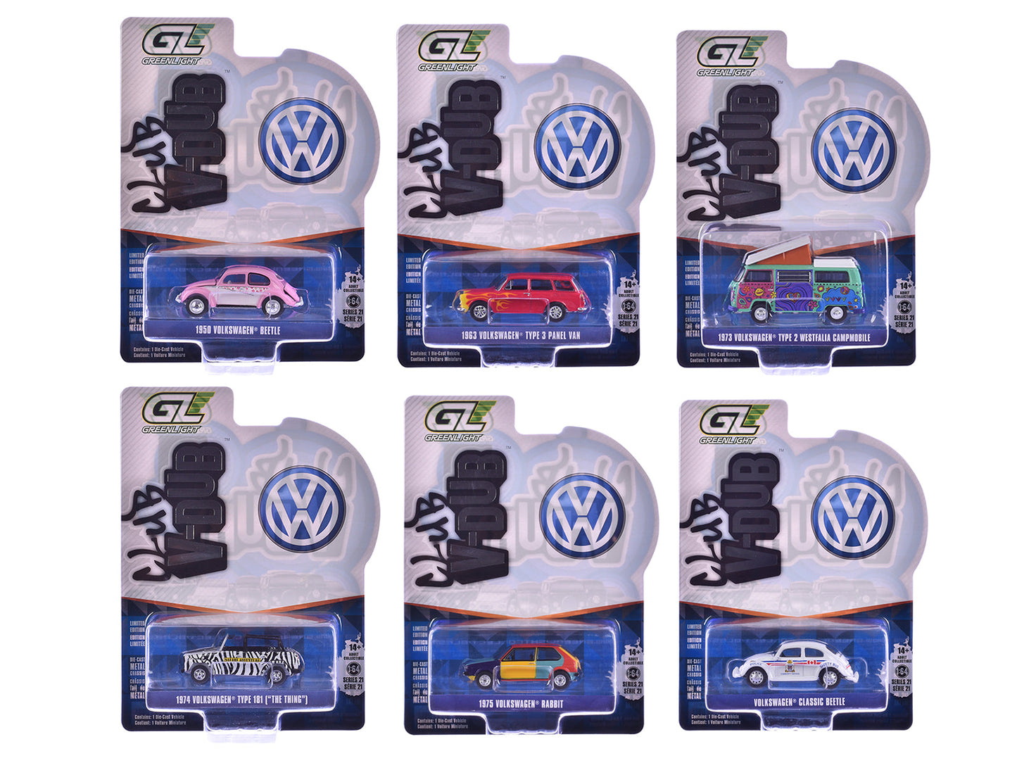 "Club Vee-Dub" Series 21 Set of 6 pieces 1/64 Diecast Model Cars by Greenlight free shipping USA