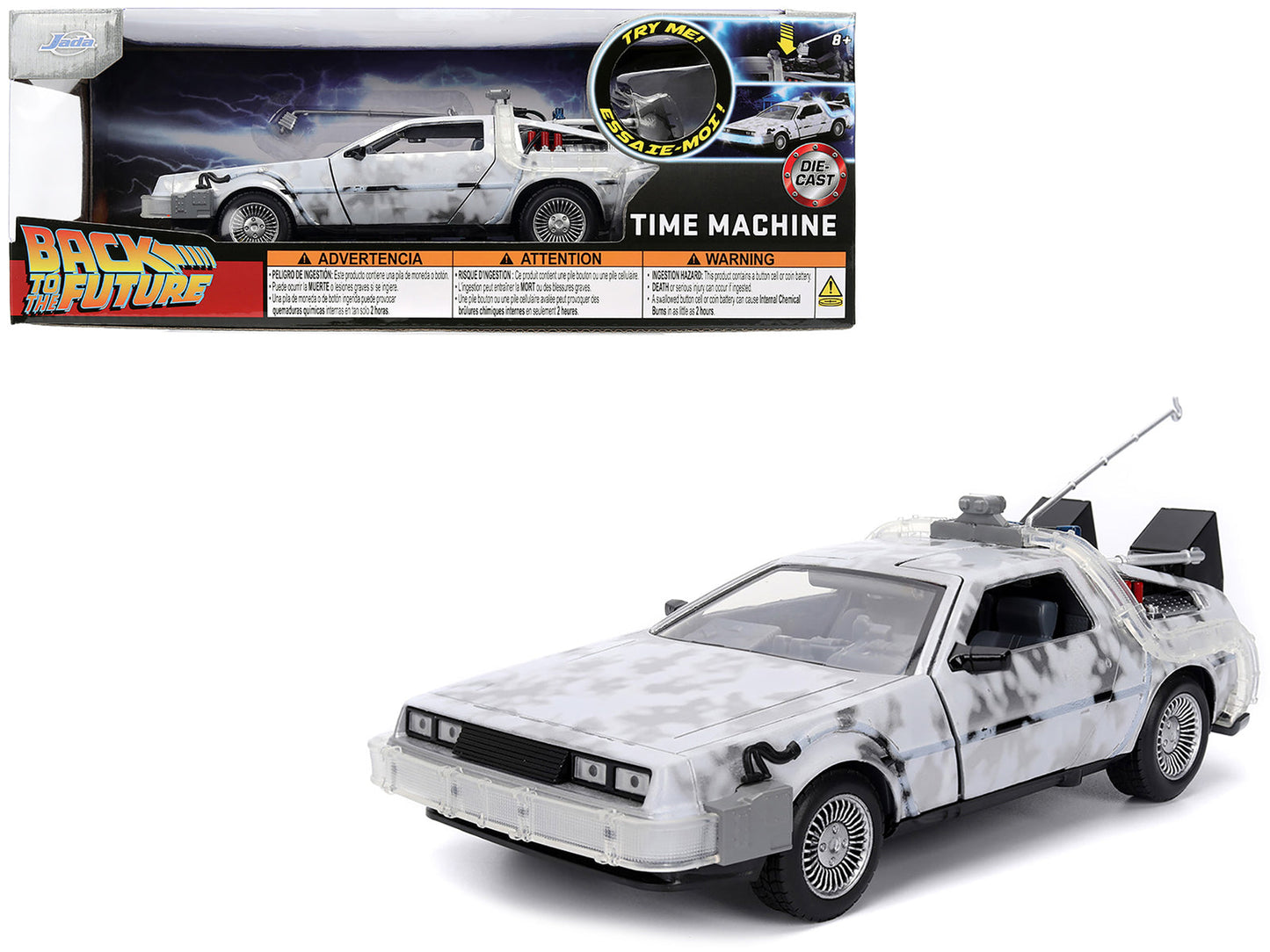 DMC DeLorean Time Machine Brushed Metal (Frost Version) with Lights "Back to the Future" (1985) Movie "Hollywood Rides" Series 1/24 Diecast Model Car by Jada free shipping USA
