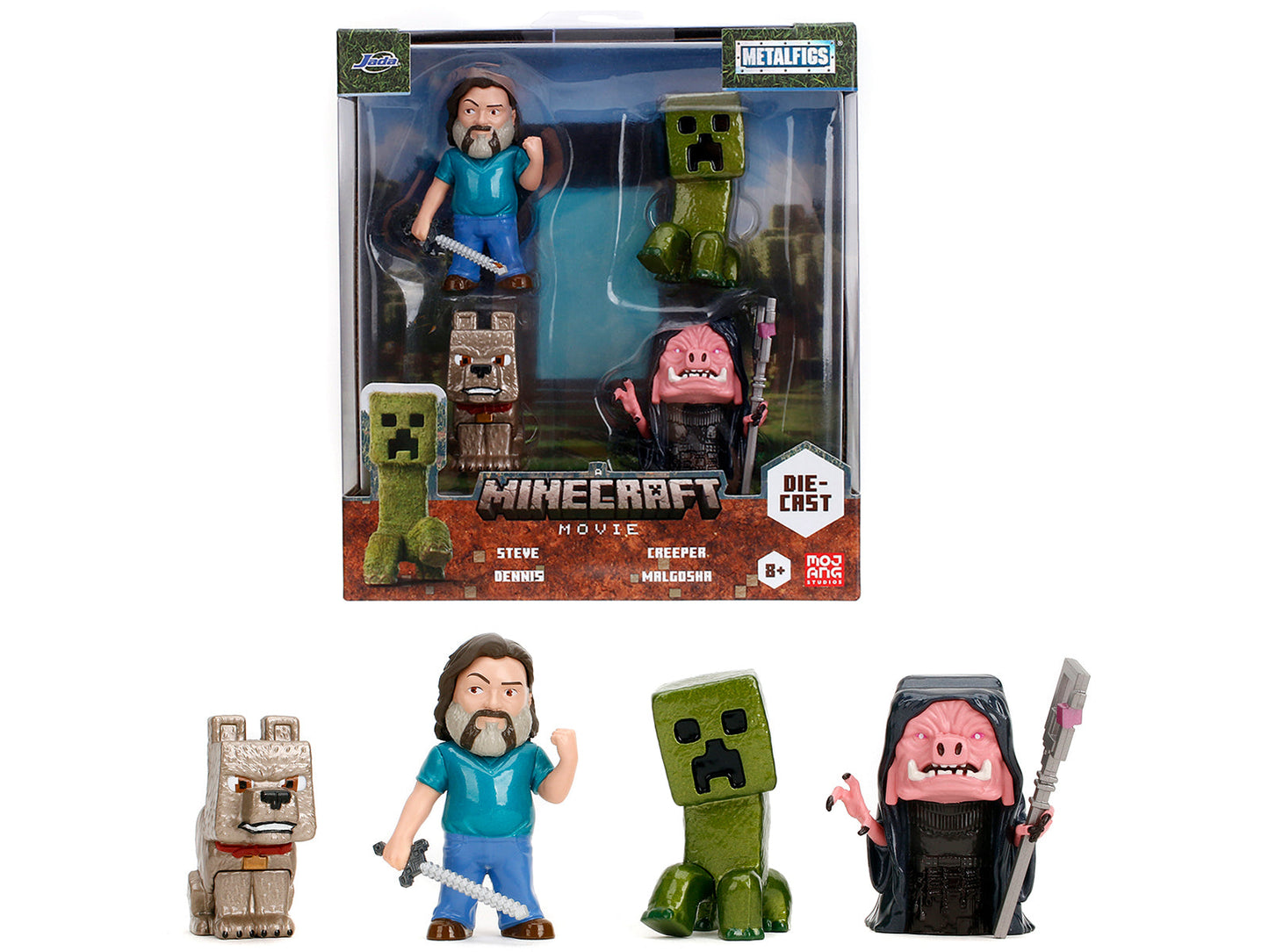Set of 4 Diecast Figures "A Minecraft Movie" (2025) Movie "Metalfigs" Series Diecast Models by Jada free shipping USA