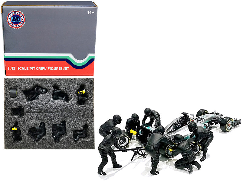 Formula One F1 Pit Crew 7 Figurine Set Team Black Release II for 1/43 Scale Models by American Diorama free shipping USA