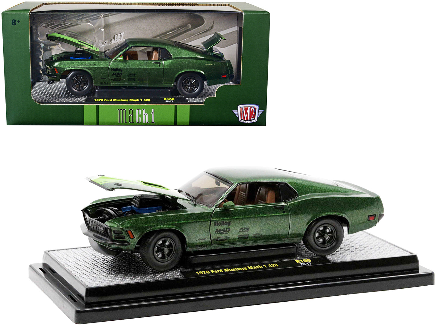 1970 Ford Mustang Mach 1 428 Green Metallic with Light Green Hood Limited Edition to 6550 pieces Worldwide 1/24 Diecast Model Cars by M2 Machines free shipping USA