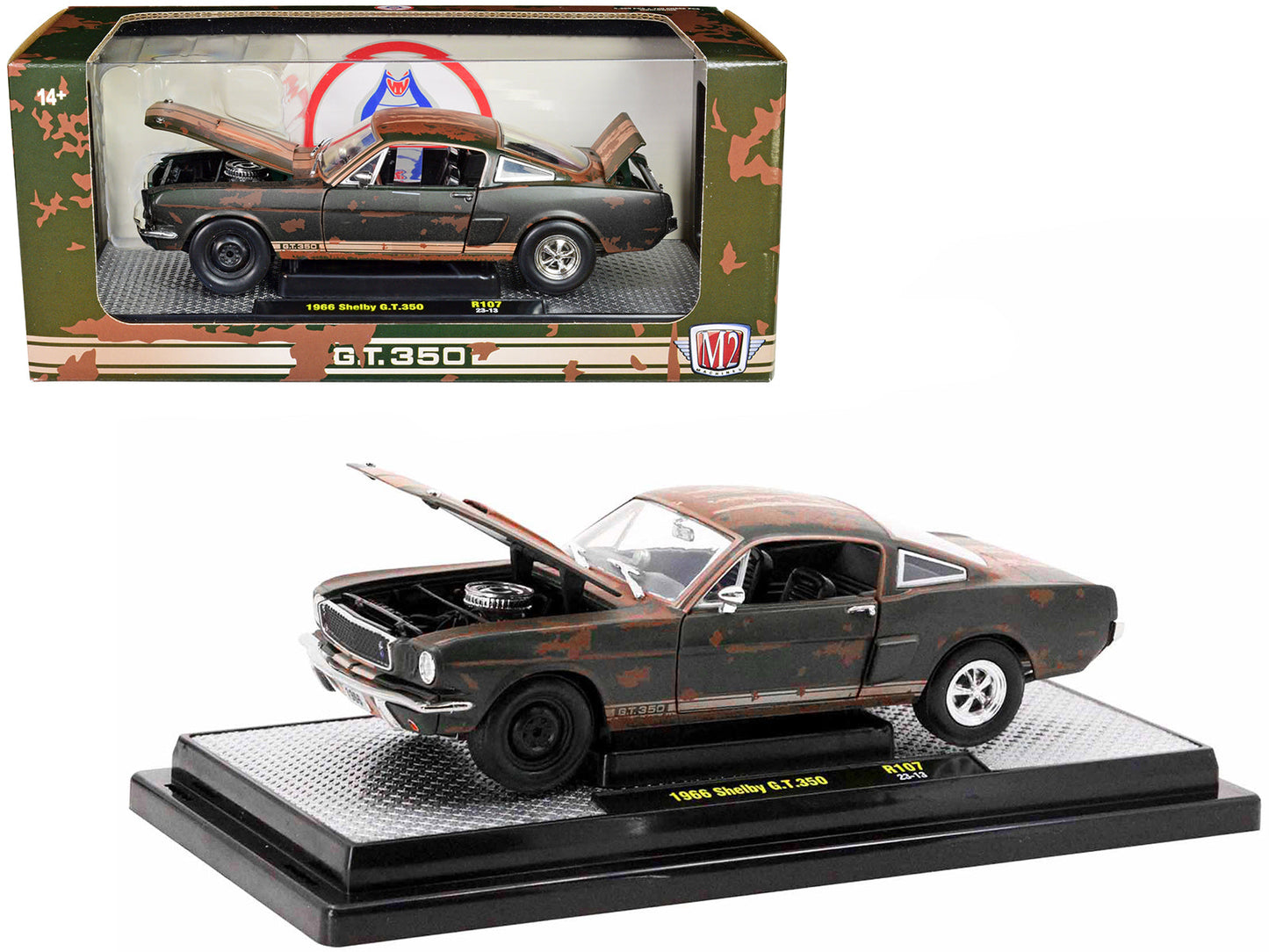 1966 Shelby GT350 Ivy Green with Wimbledon White Stripes (Rusted) Limited Edition to 5250 pieces Worldwide 1/24 Diecast Model Car by M2 Machines free shipping USA