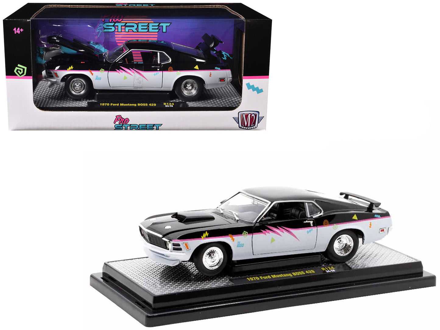 1970 Ford Mustang BOSS 429 "Pro Street" Black and Gray with Graphics Limited Edition to 6650 pieces Worldwide 1/24 Diecast Model Car by M2 Machines free shipping USA