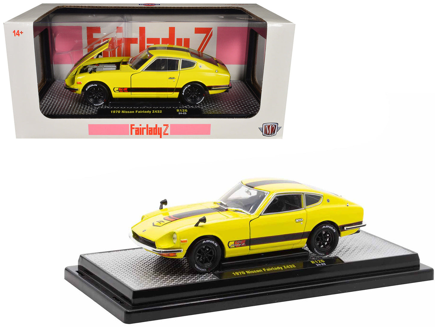 1970 Nissan Fairlady Z 432 RHD (Right Hand Drive) #3 Yellow with Black Stripes Limited Edition to 4250 pieces Worldwide 1/24 Diecast Model Car by M2 Machines free shipping USA