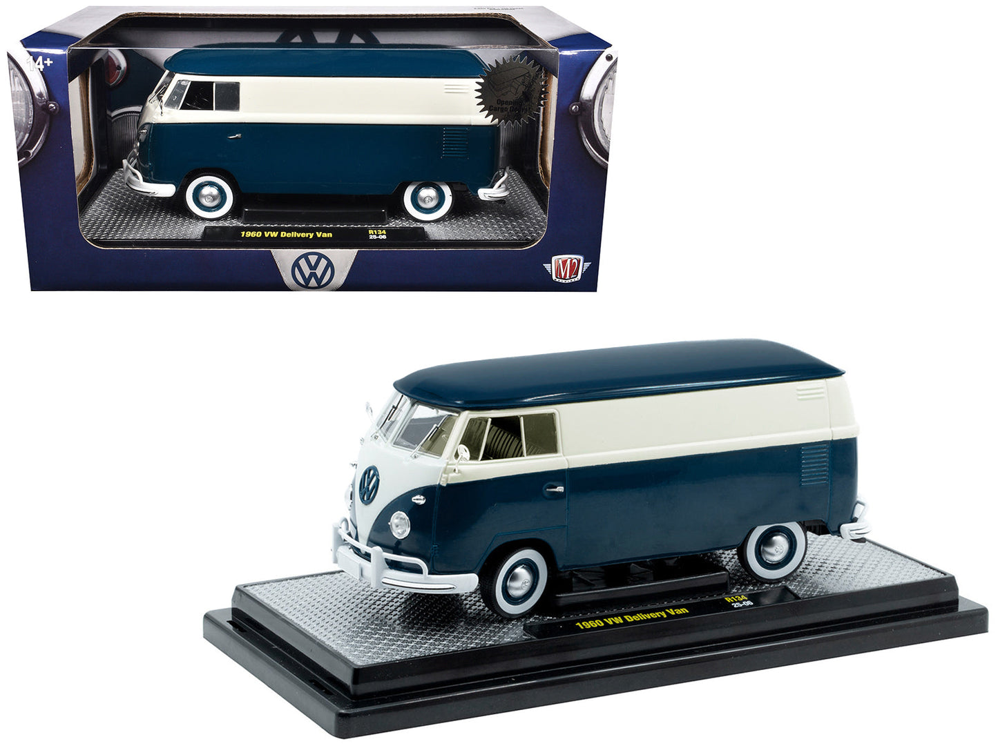1960 Volkswagen Delivery Van Blue and White Limited Edition to 6650 pieces Worldwide 1/24 Diecast Model Car by M2 Machines free shipping USA