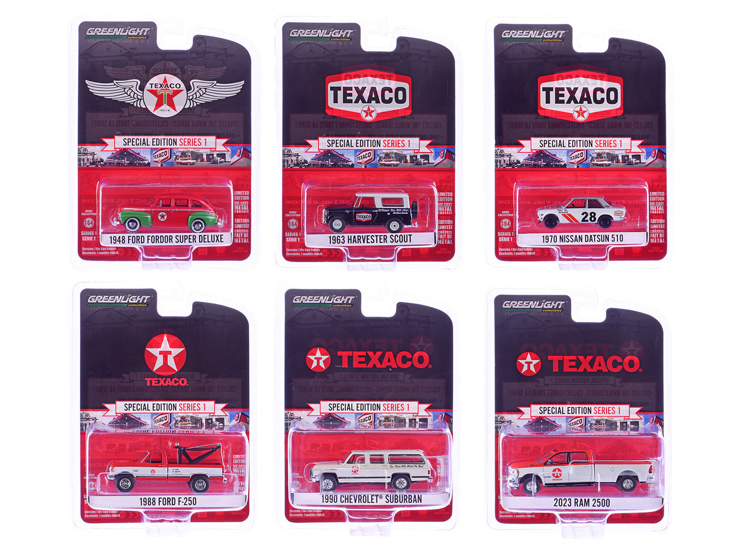 "Texaco Special Edition" Series 1 Set of 6 pieces 1/64 Diecast Model Cars by Greenlight free shipping USA