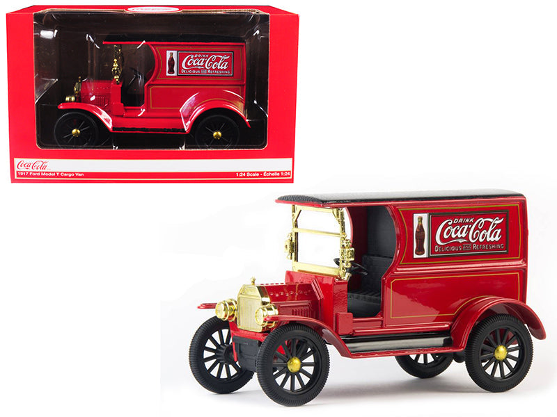 1917 Ford Model T Cargo Van "Coca-Cola" Red with Black Top 1/24 Diecast Model Car by Motorcity Classics free shipping USA