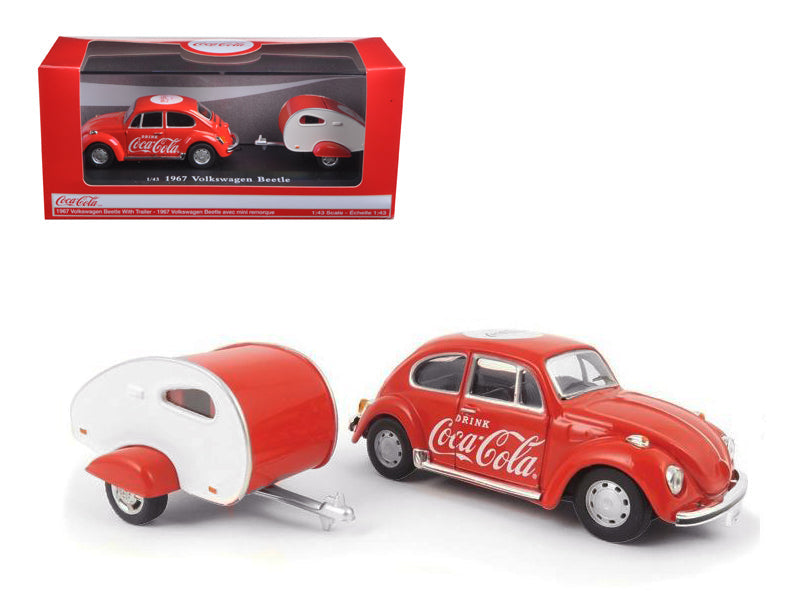 1967 Volkswagen Beetle Red with Teardrop Travel Trailer Red and White "Coca-Cola" 1/43 Diecast Model Car by Motorcity Classics free shipping USA