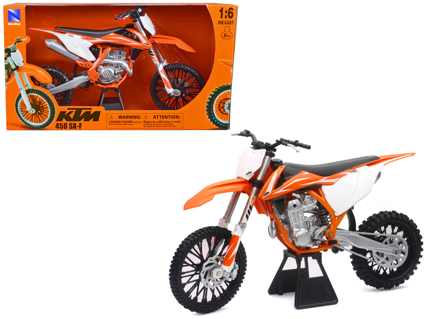 2018 KTM 450 SX-F Dirt Bike Motorcycle Orange and White 1/6 Diecast Model by New Ray free shipping USA