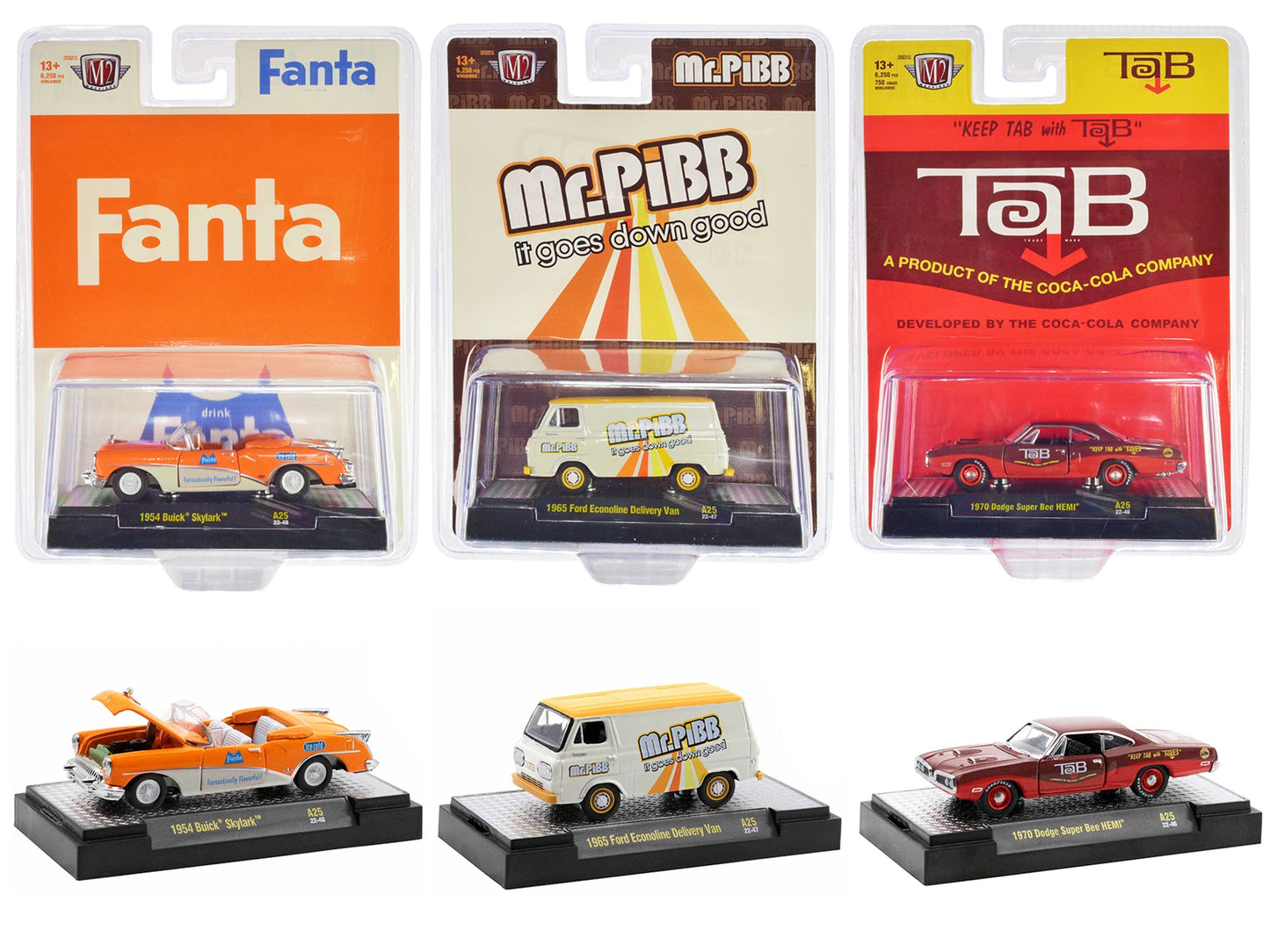 "Sodas" Set of 3 pieces Release 25 Limited Edition to 6250 pieces Worldwide 1/64 Diecast Model Cars by M2 Machines free shipping USA