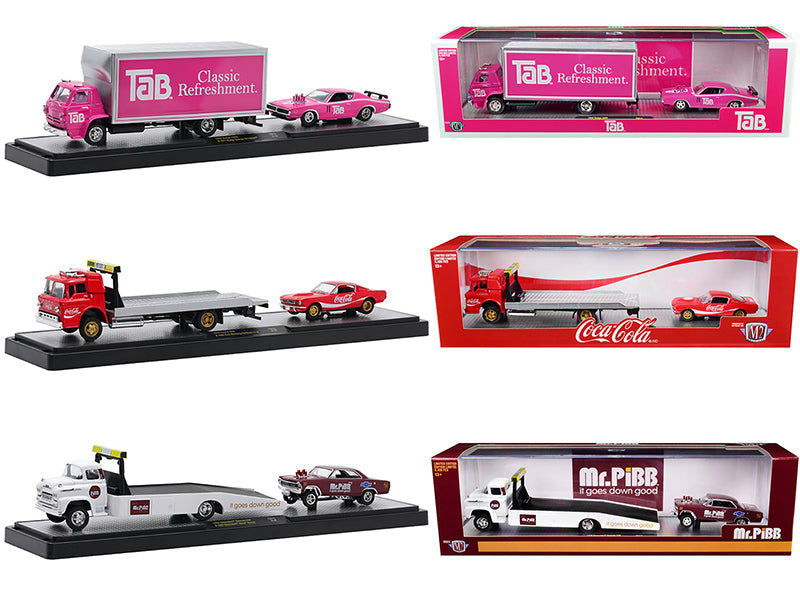 Auto Haulers "3 Sodas" Set of 3 pieces Release 15 Limited Edition to 8400 pieces Worldwide 1/64 Diecast Model Cars by M2 Machines free shipping USA