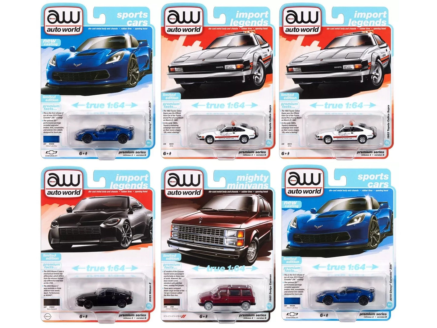 Auto World Premium 2024 Set B of 6 pieces Release 2 1/64 Diecast Model Cars by Auto World free shipping USA