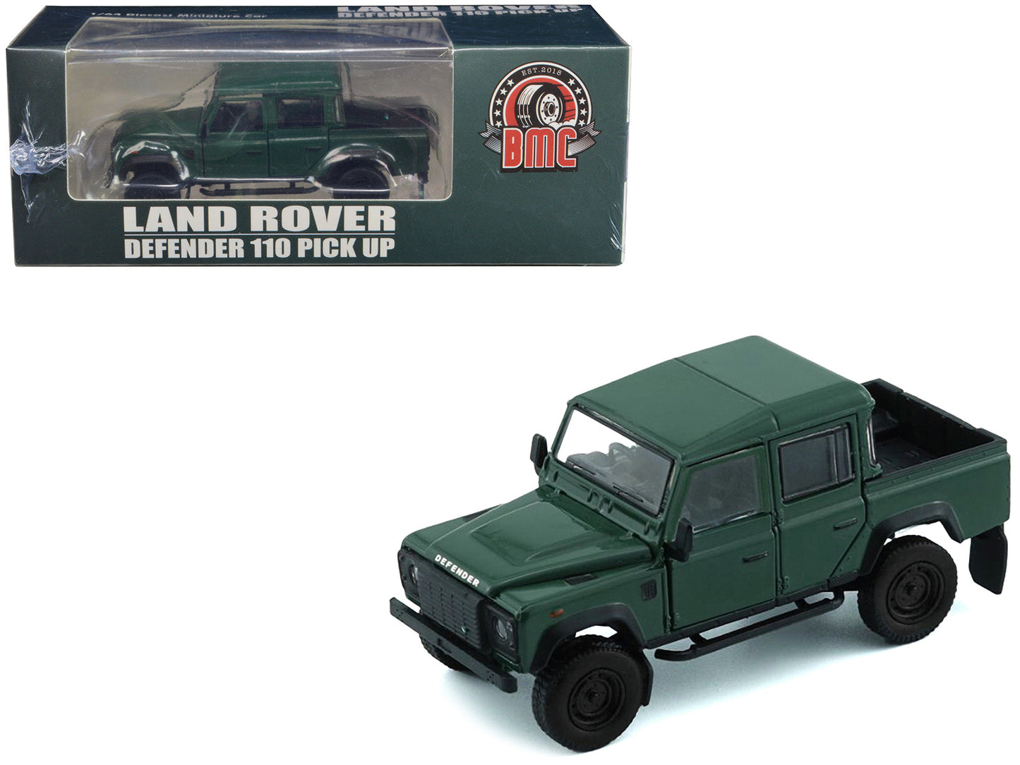 Land Rover Defender 110 Pickup Truck Green with Extra Wheels 1/64 Diecast Model Car by BM Creations free shipping USA