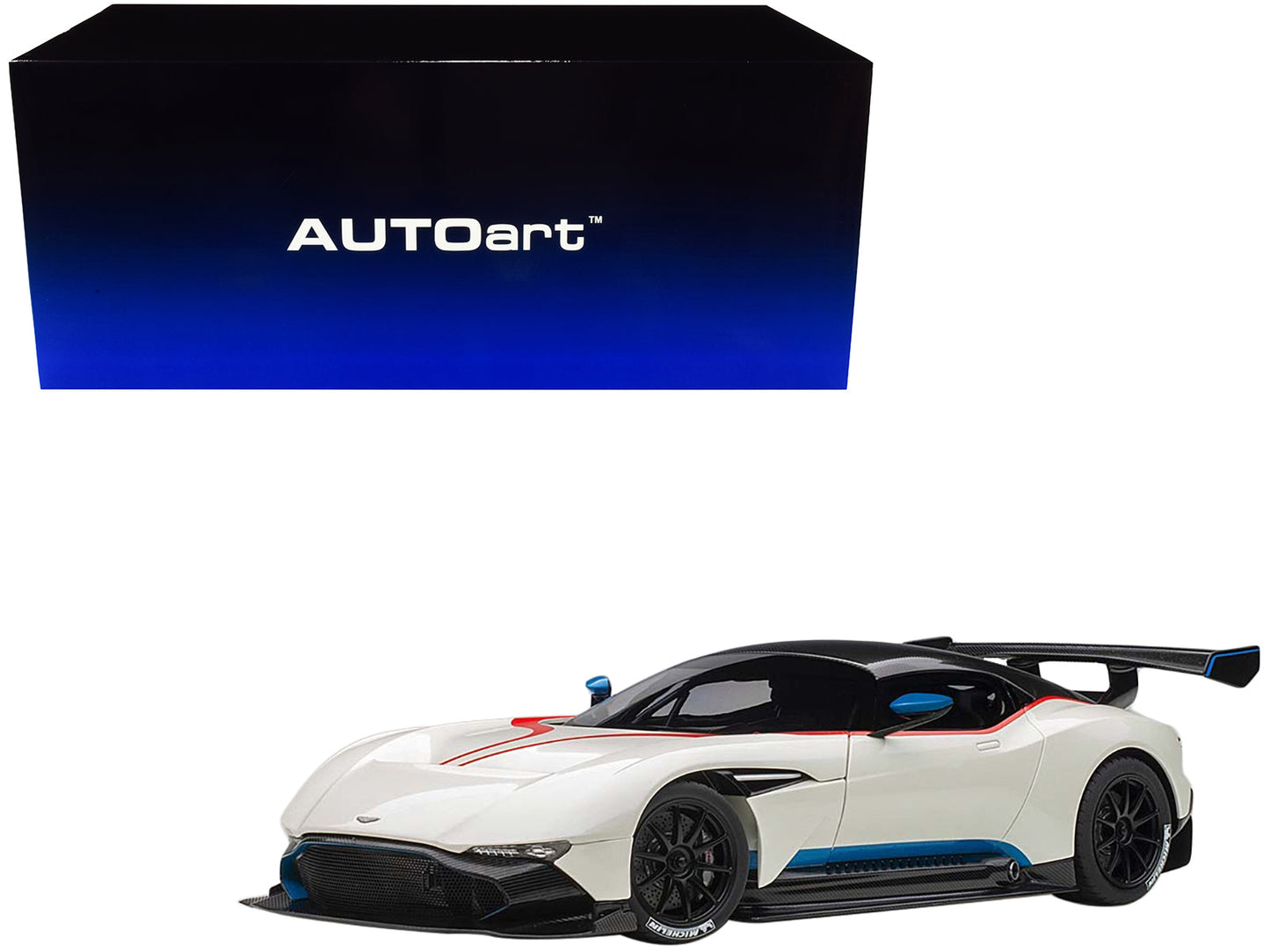 Aston Martin Vulcan Stratus White with Red and Blue Stripes 1/18 Model Car by Autoart free shipping USA