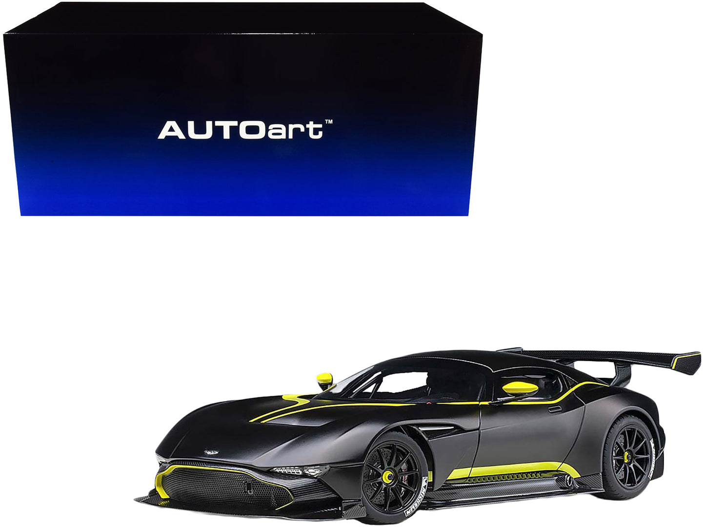 Aston Martin Vulcan Matt Black with Lime Green Stripes 1/18 Model Car by Autoart free shipping USA