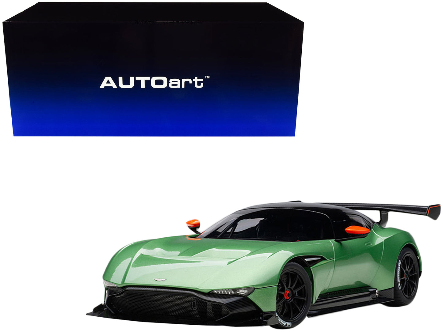 Aston Martin Vulcan Apple Tree Green Metallic with Orange Accents and Carbon Top 1/18 Model Car by Autoart free shipping USA