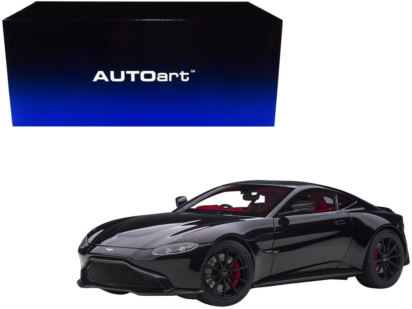 2019 Aston Martin Vantage RHD (Right Hand Drive) Jet Black with Red Interior 1/18 Model Car by Autoart free shipping USA