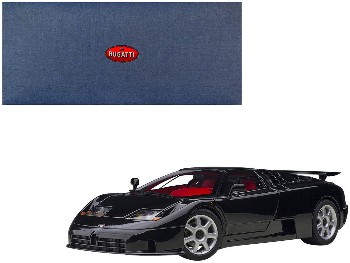 Bugatti EB110 SS Super Sport Nero Vernice Black with Red Interior and Silver Wheels 1/18 Model Car by Autoart free shipping USA