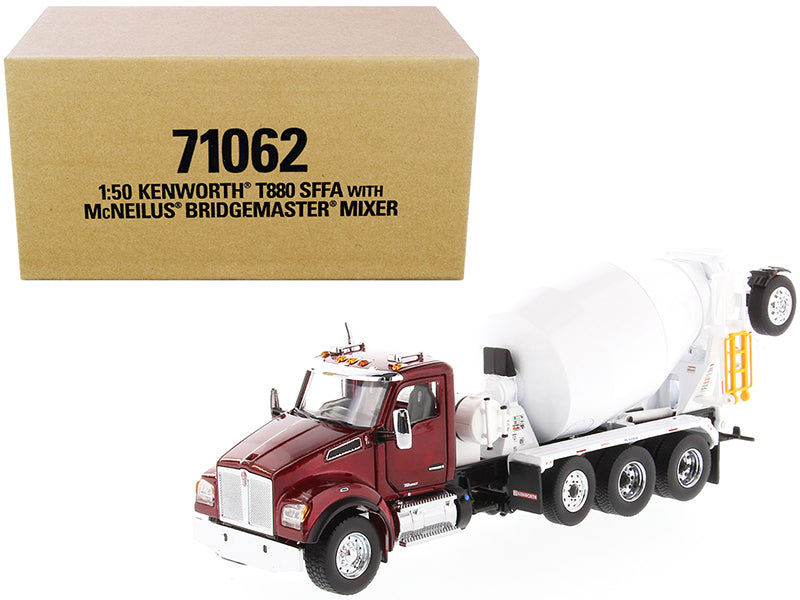 Kenworth T880 SFFA with McNeilus Bridgemaster Mixer Truck Radiant Red and White 1/50 Diecast Model by Diecast Masters free shipping USA