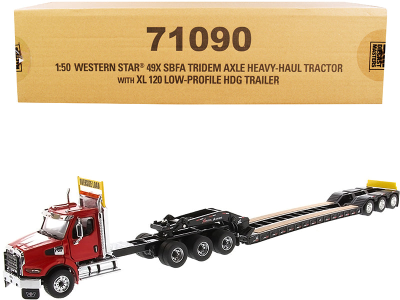 Western Star 49X SBFA Tridem Axle Heavy-Haul Tractor with XL 120 Low-Profile HDG Trailer Red and Black "Transport Series" 1/50 Diecast Model by Diecast Masters free shipping USA