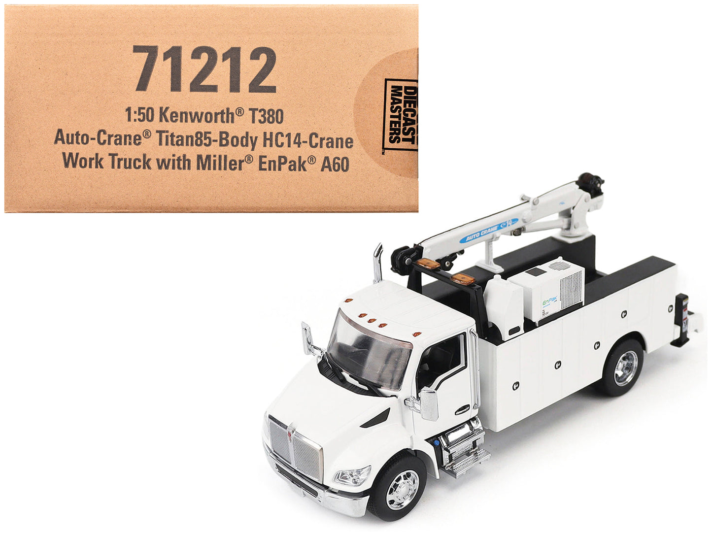 Kenworth T380 Auto-Crane Titan 85-Body HC14-Crane Work Truck with Miller EnPak White "Transport Series" 1/50 Diecast Model by Diecast Masters free shipping USA
