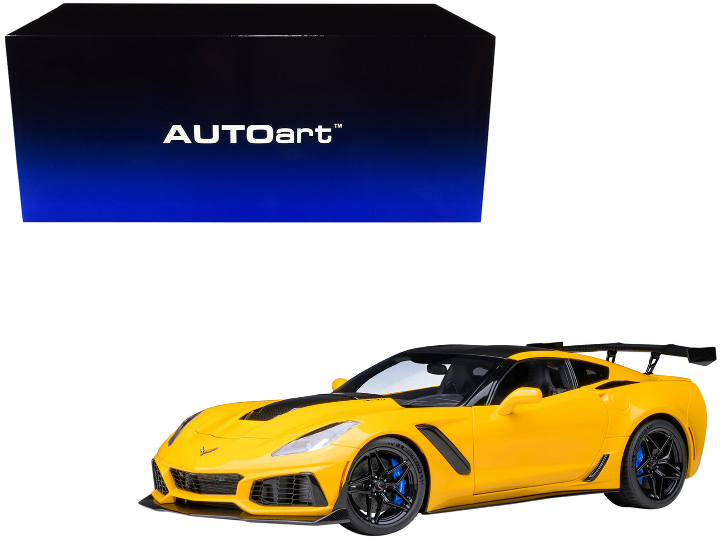 2019 Chevrolet Corvette C7 ZR1 Corvette Racing Yellow Tintcoat with Carbon Top 1/18 Model Car by Autoart free shipping USA