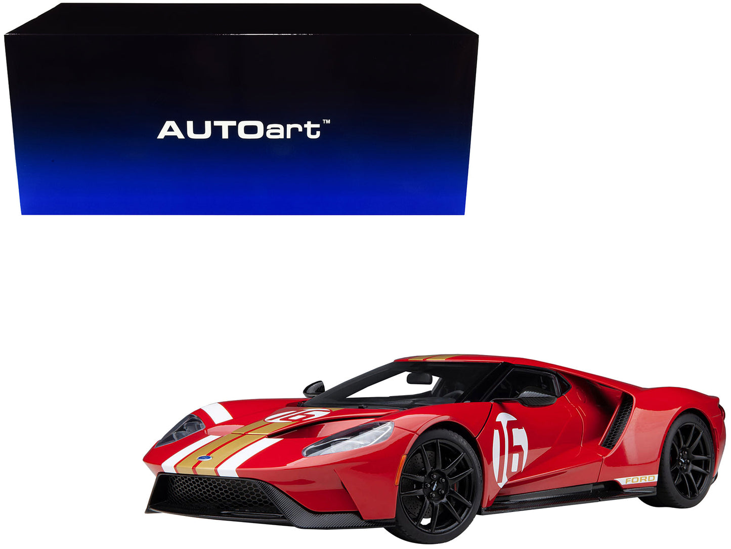 Ford GT Heritage Edition #16 "Alan Mann" Red Metallic with Gold Stripes 1/18 Model Car by Autoart free shipping USA