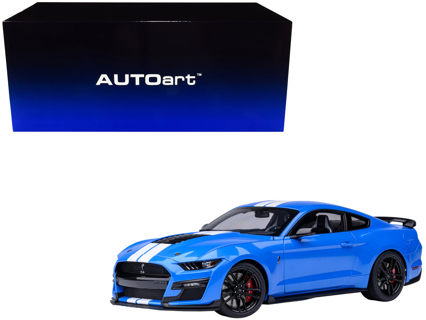 Ford Mustang Shelby GT500 Grabber Blue with White Stripes 1/18 Model Car by Autoart free shipping USA