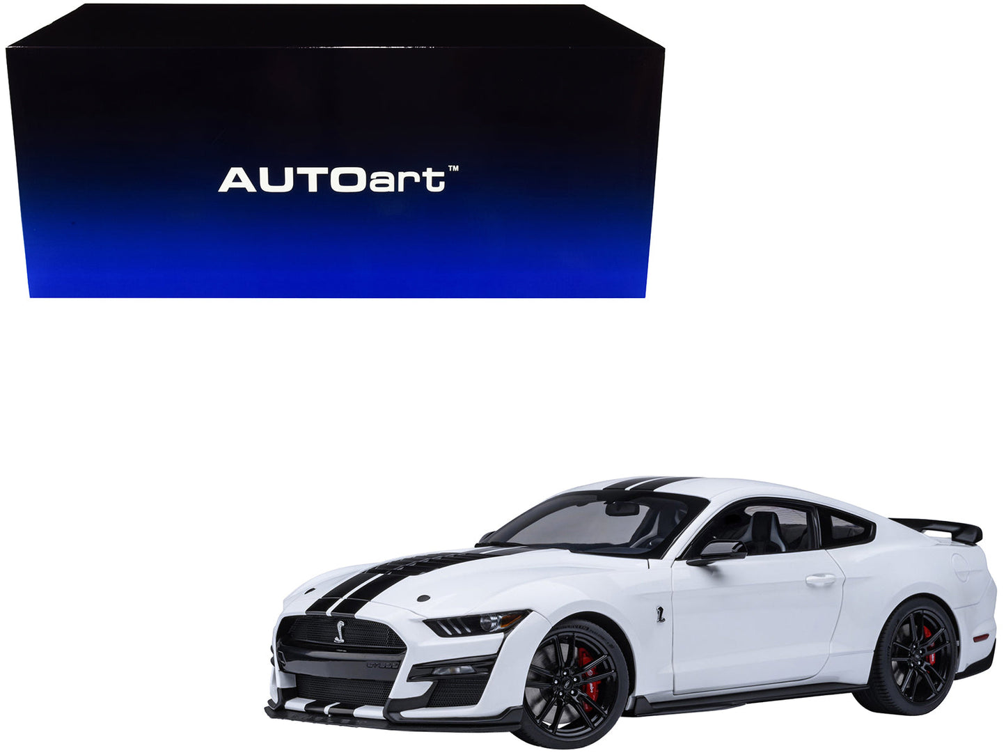 Ford Mustang Shelby GT500 Oxford White with Black Stripes 1/18 Model Car by Autoart free shipping USA