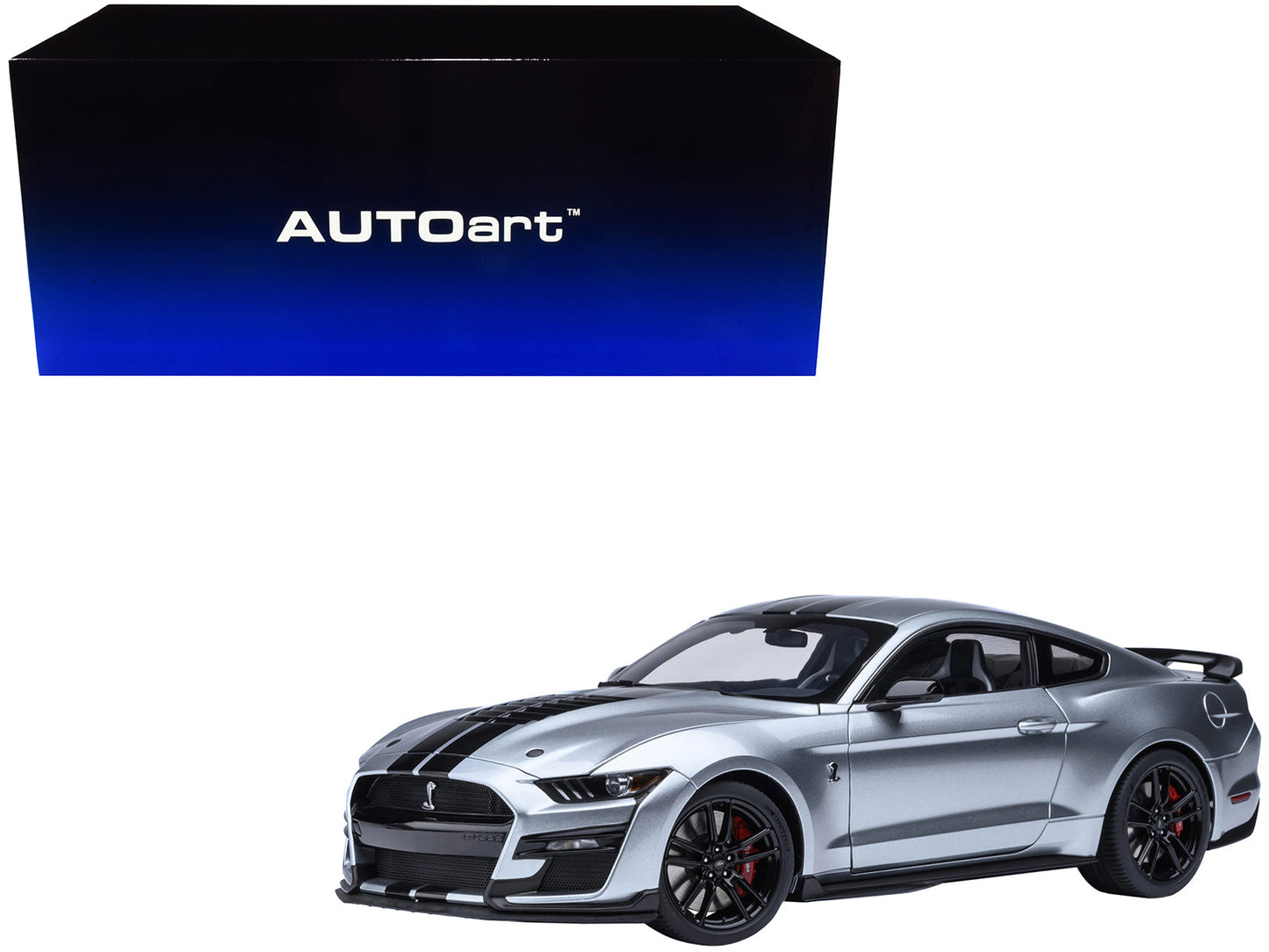 Ford Mustang Shelby GT500 Iconic Silver Metallic with Black Stripes 1/18 Model Car by Autoart free shipping USA