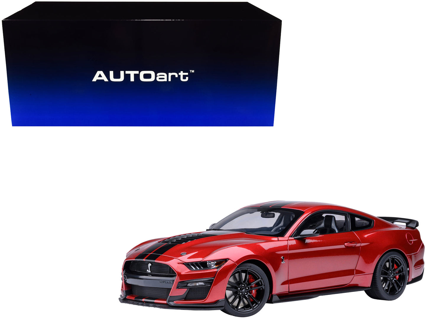 Ford Mustang Shelby GT500 Rapid Red Metallic with Black Stripes 1/18 Model Car by Autoart free shipping USA
