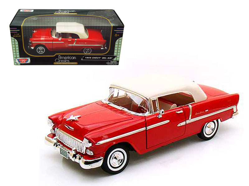 1955 Chevrolet Bel Air Convertible Soft Top Red 1/18 Diecast Car Model by Motormax free shipping USA