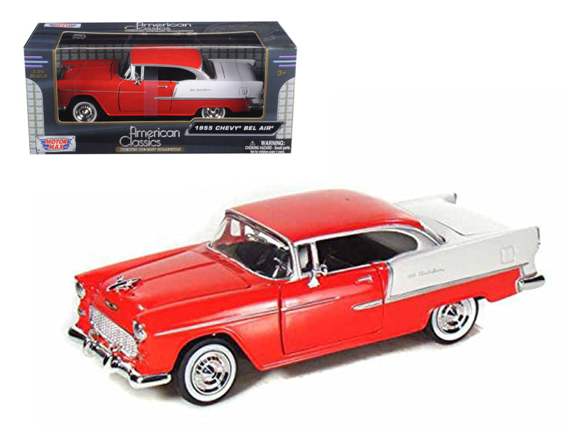 1955 Chevrolet Bel Air Red 1/24 Diecast Model Car by Motormax free shipping USA