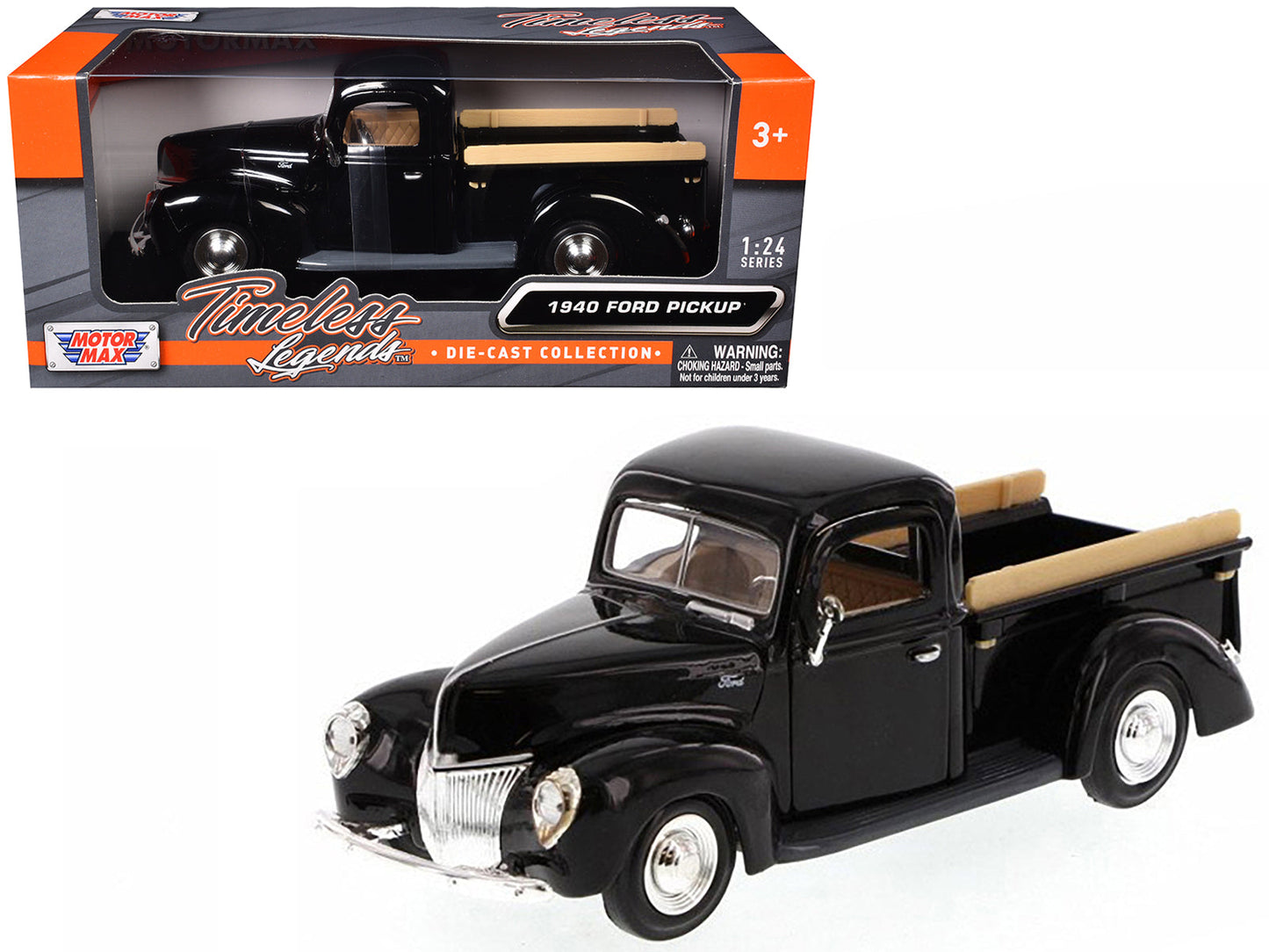 1940 Ford Pickup Truck Black 1/24 Diecast Model Car by Motormax free shipping USA