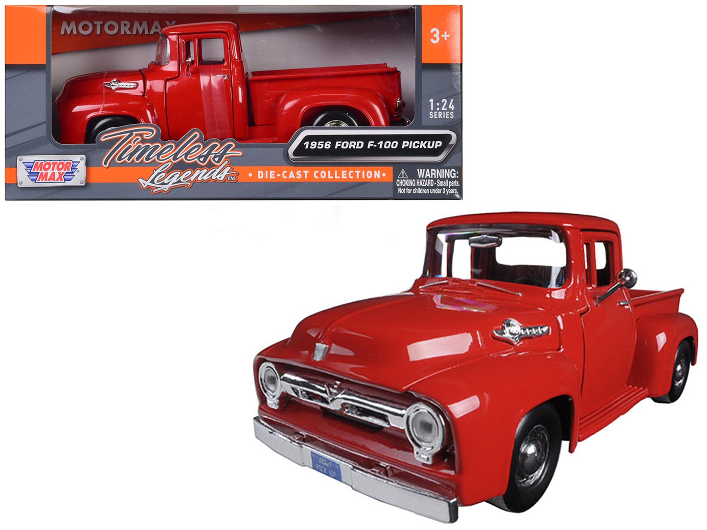 1956 Ford F-100 Pickup Red 1/24 Diecast Model Car by Motormax free shipping USA