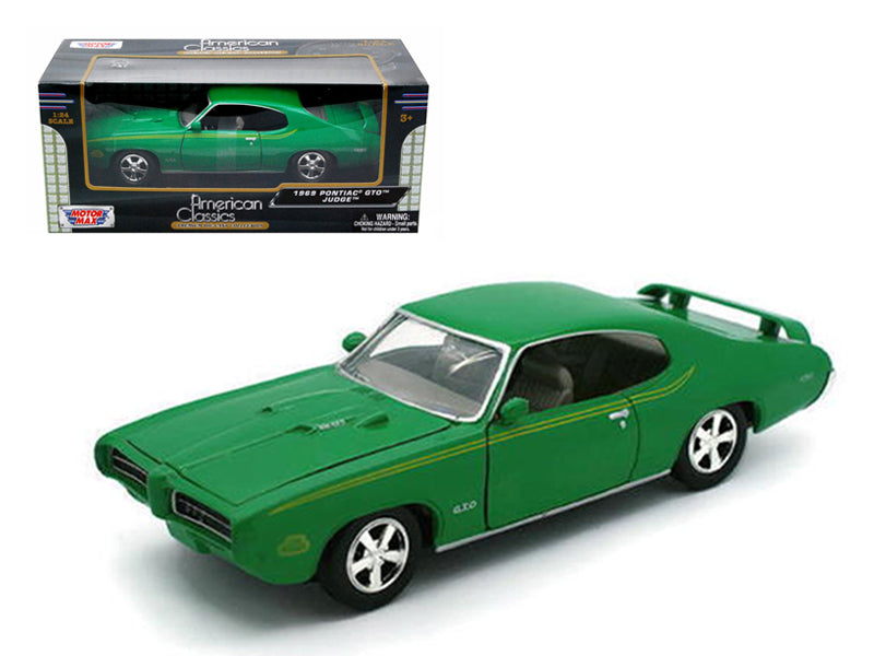 1969 Pontiac GTO Judge Green with Stripes 1/24 Diecast Model Car by Motormax free shipping USA