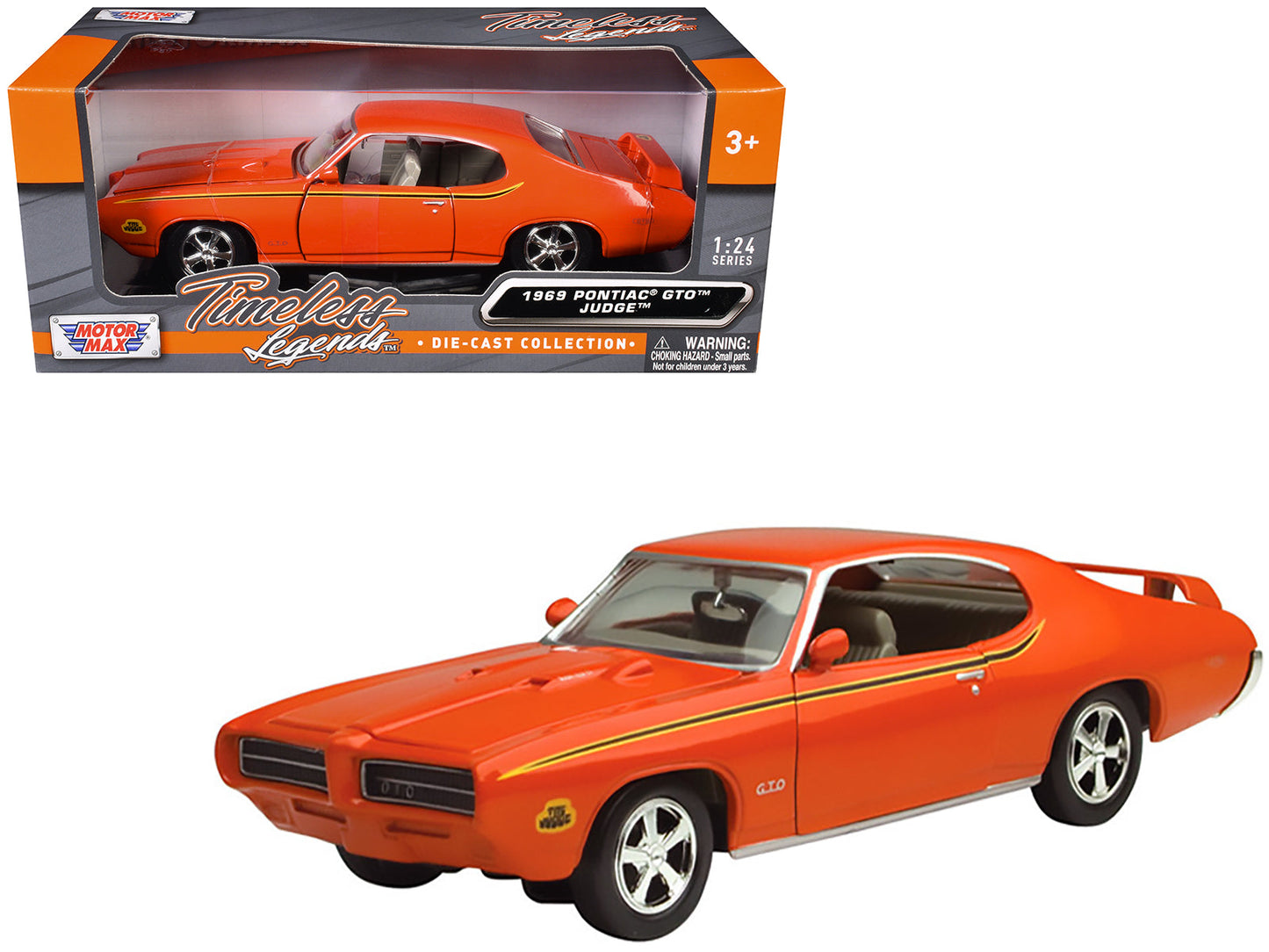 1969 Pontiac GTO Judge Orange with Stripes 1/24 Diecast Model Car by Motormax free shipping USA