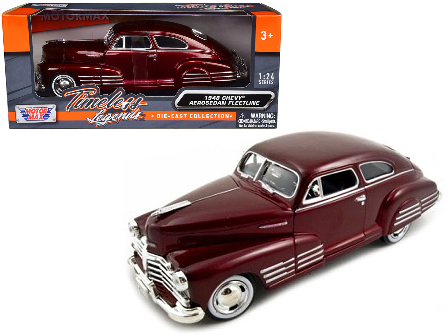 1948 Chevrolet Aerosedan Fleetline Dark Red Metallic 1/24 Diecast Model Car by Motormax free shipping USA