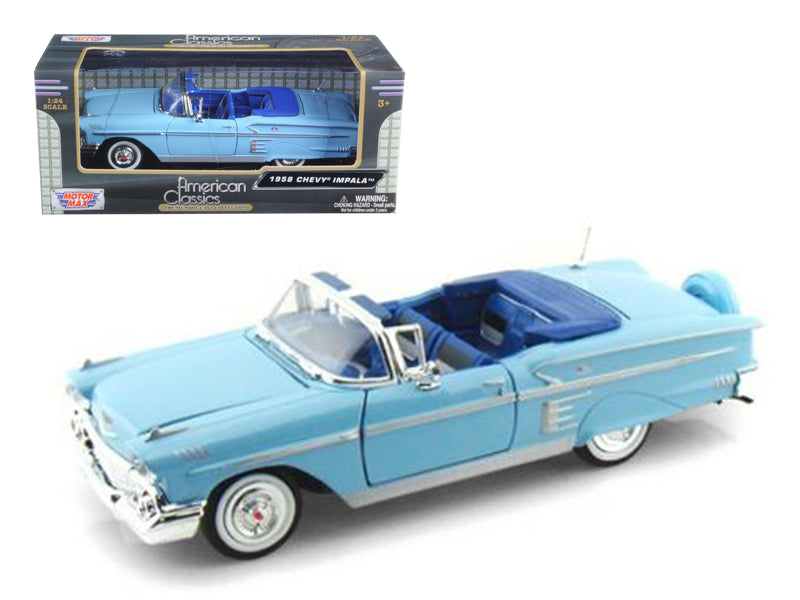 1958 Chevrolet Impala Convertible Blue 1/24 Diecast Model Car by Motormax free shipping USA