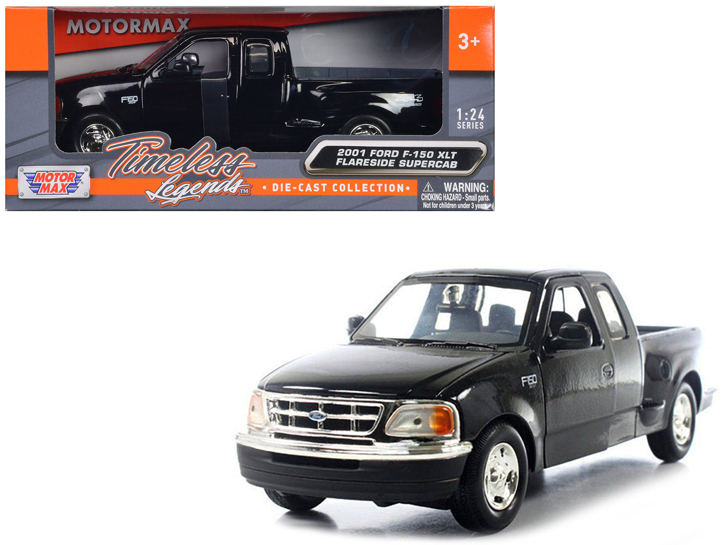 2001 Ford F-150 XLT Flareside Supercab Pickup Truck Black 1/24 Diecast Car Model by Motormax free shipping USA