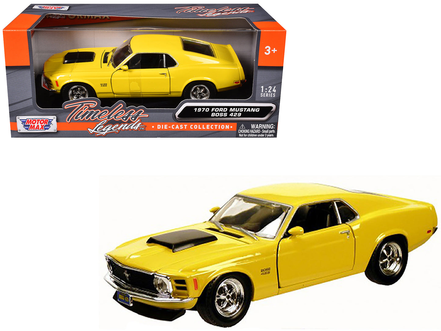 1970 Ford Mustang Boss 429 Yellow 1/24 Diecast Model Car by Motormax free shipping USA