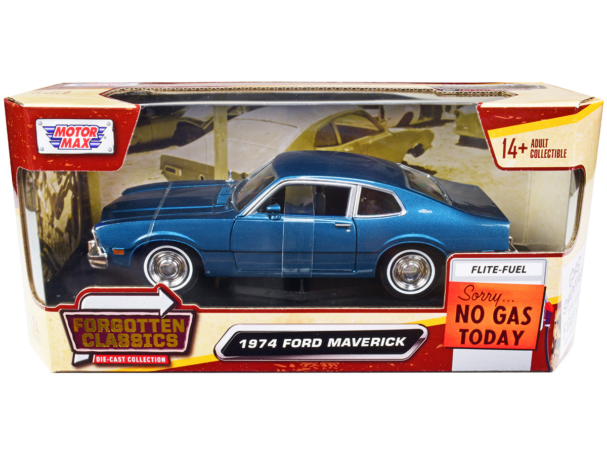 1974 Ford Maverick Blue Metallic "Forgotten Classics" Series 1/24 Diecast Model Car by Motormax free shipping USA