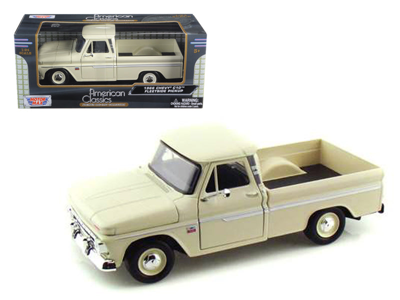 1966 Chevrolet C10 Fleetside Pickup Truck Cream 1/24 Diecast Model Car by Motormax free shipping USA