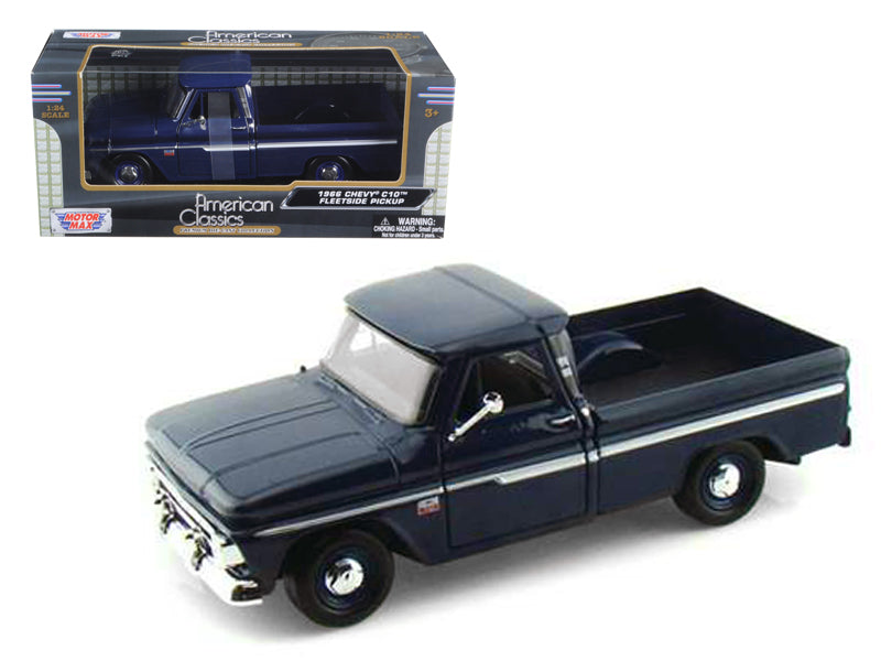 1966 Chevrolet C10 Fleetside Pickup Truck Dark Blue 1/24 Diecast Car Model by Motormax free shipping USA