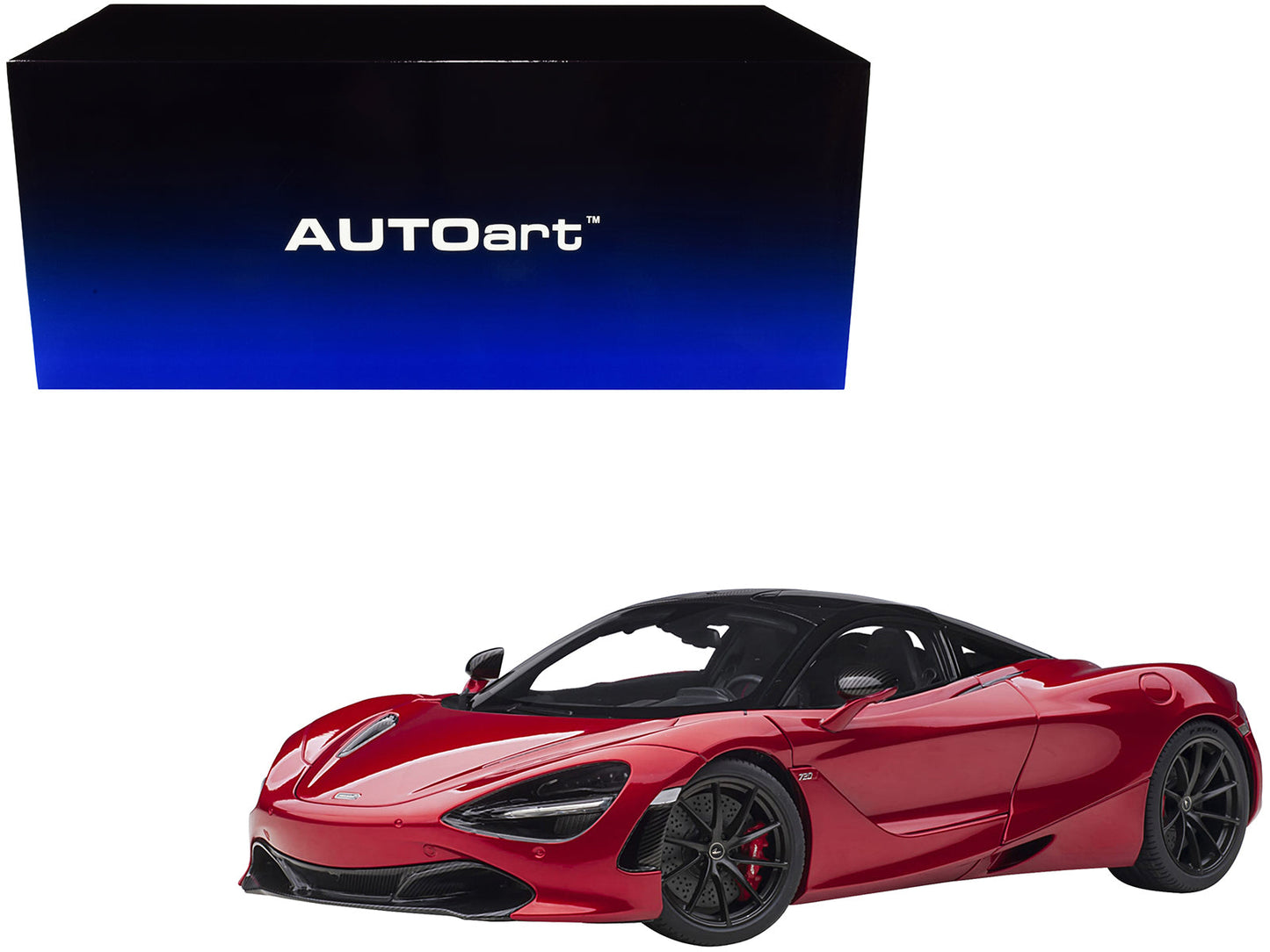 Mclaren 720S Memphis Red Metallic with Black Top and Carbon Accents 1/18 Model Car by Autoart free shipping USA