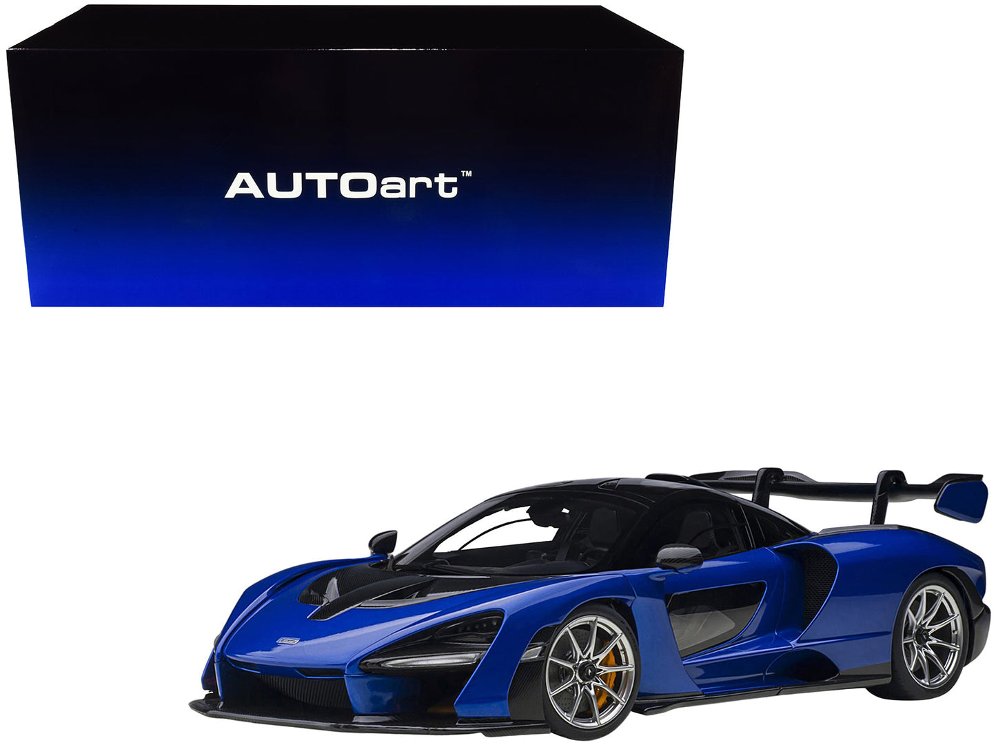 Mclaren Senna Trophy Kyanos Blue and Black with Carbon Accents 1/18 Model Car by Autoart free shipping USA
