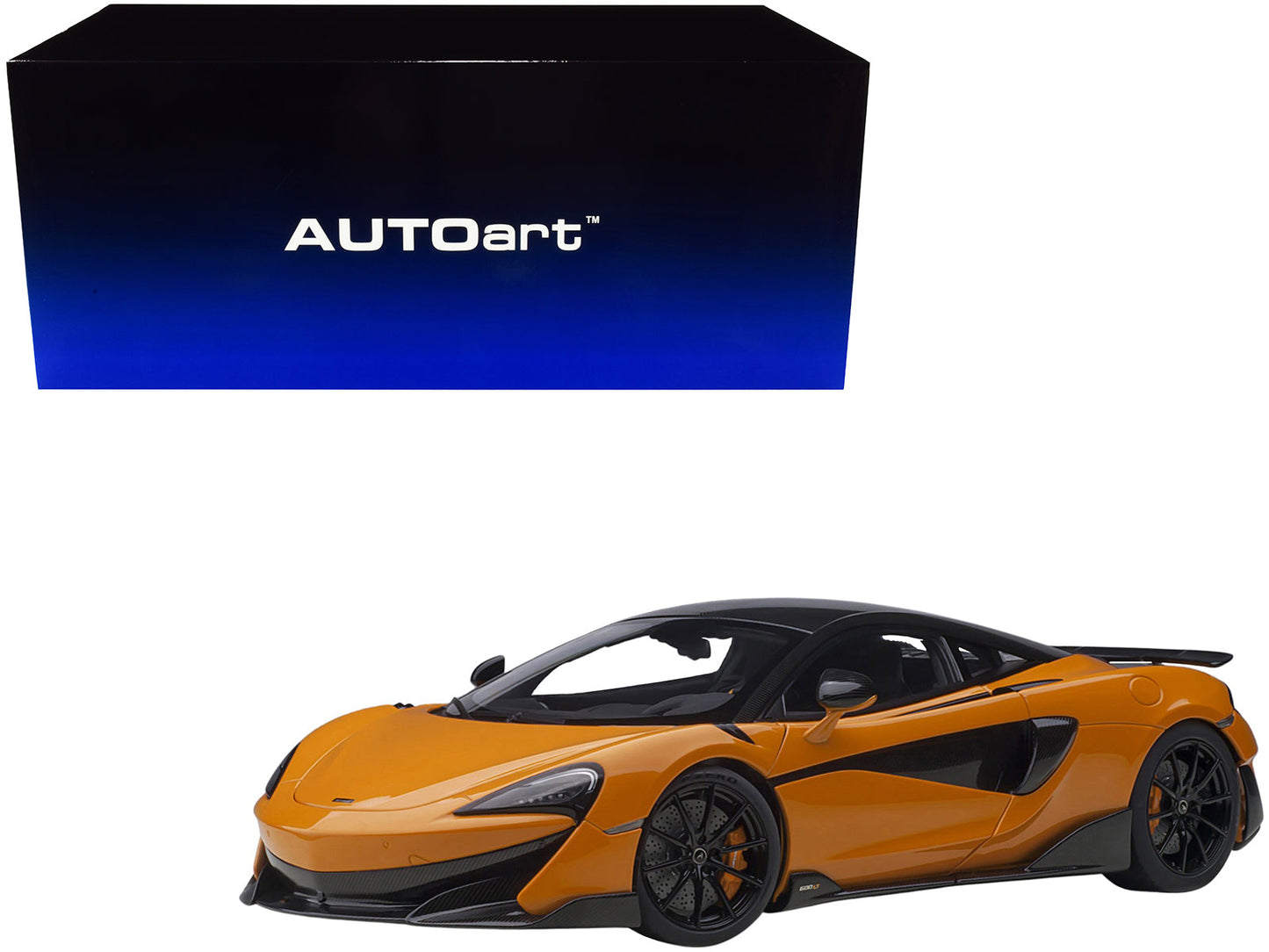 Mclaren 600LT Myan Orange and Carbon 1/18 Model Car by Autoart free shipping USA