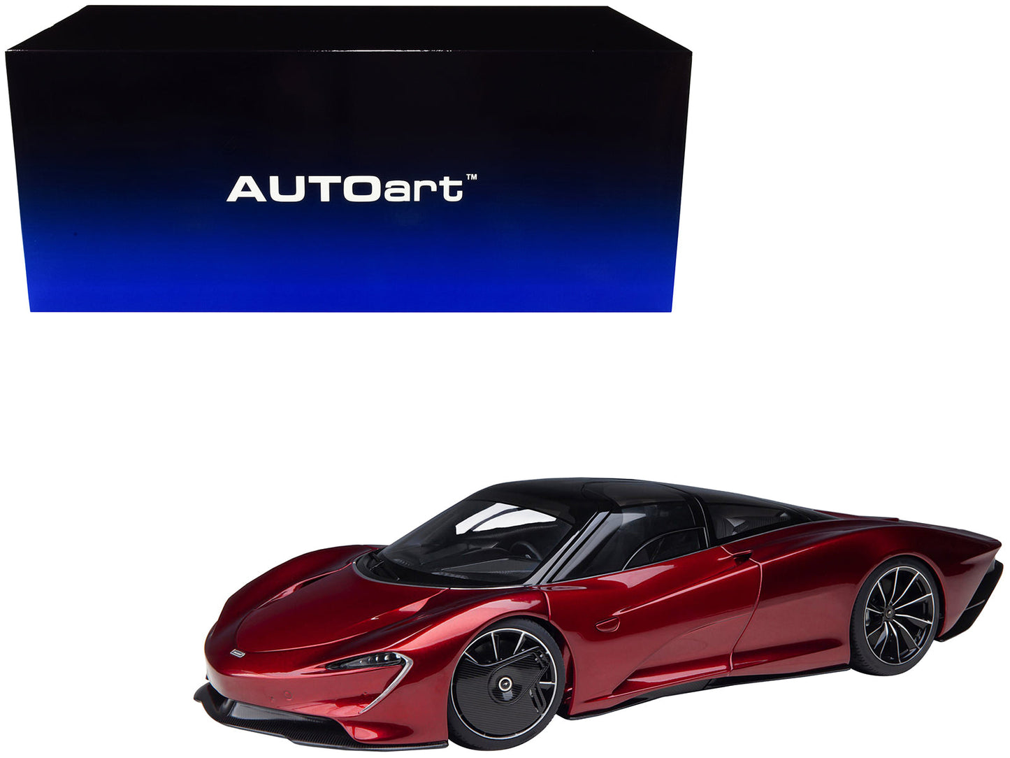 McLaren Speedtail Volcano Red Metallic with Black Top and Suitcase Accessories 1/18 Model Car by Autoart free shipping USA